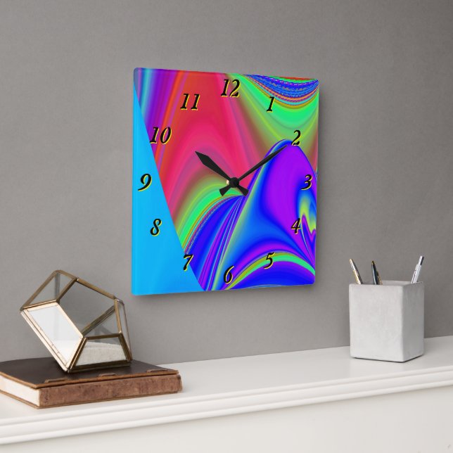 Summerfeeling , Abstract 3D Rainbowart Square Wall Clock (Office)
