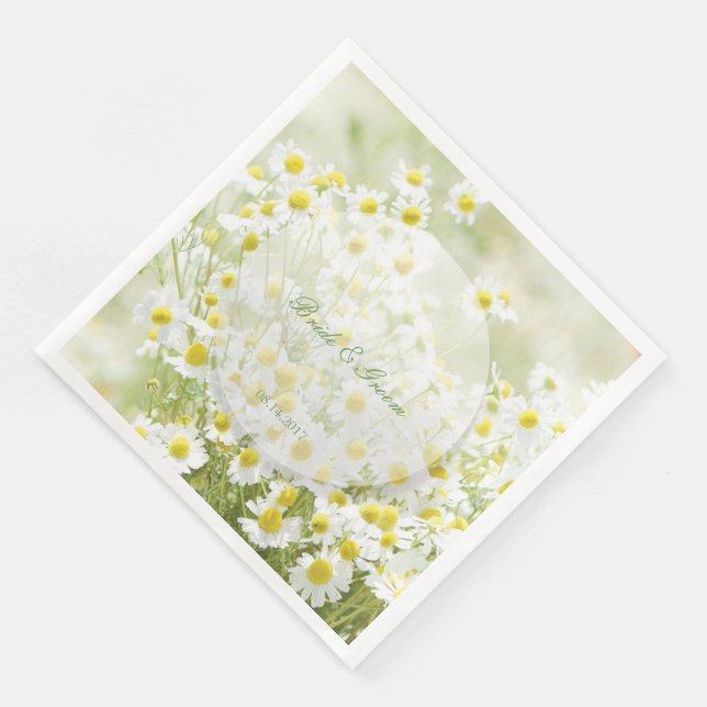 Summerfield Daisies Camomile Flower Wedding Napkin (Corner)