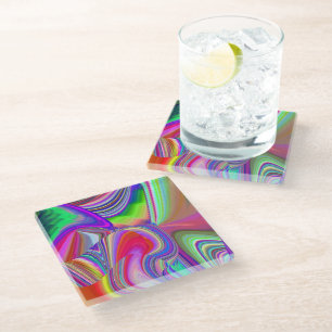 Summerrainbow , Abstract 3D Rainbowart Glass Coaster