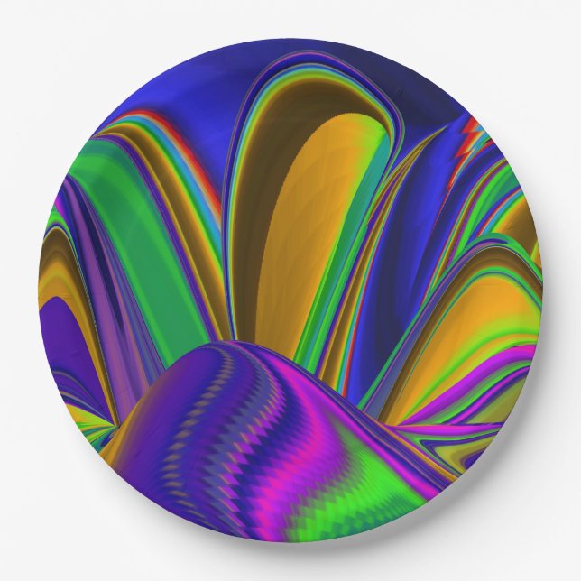 Summerrainbow , Abstract 3D Rainbowart Paper Plate (Front)
