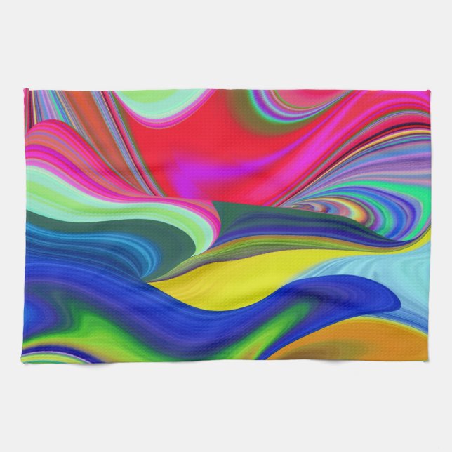 Summerrainbow , Abstract 3D Rainbowart Tea Towel (Horizontal)