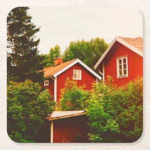 Summer's day in Dalarna Square Paper Coaster