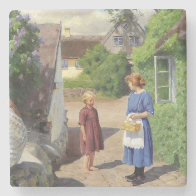 Summer's Day in Denmark (Mother and Daughter) Stone Coaster (Front)