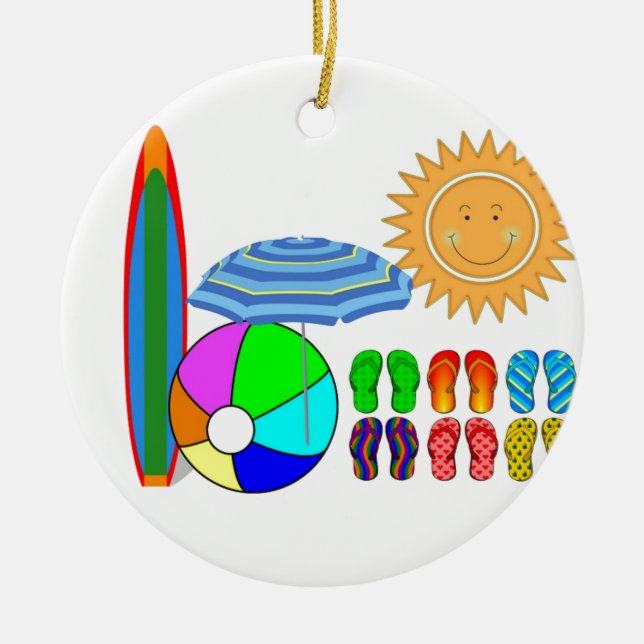 Summertime Beach Party Ceramic Tree Decoration (Front)