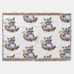 Summertime beach racoon watercolor throw blanket