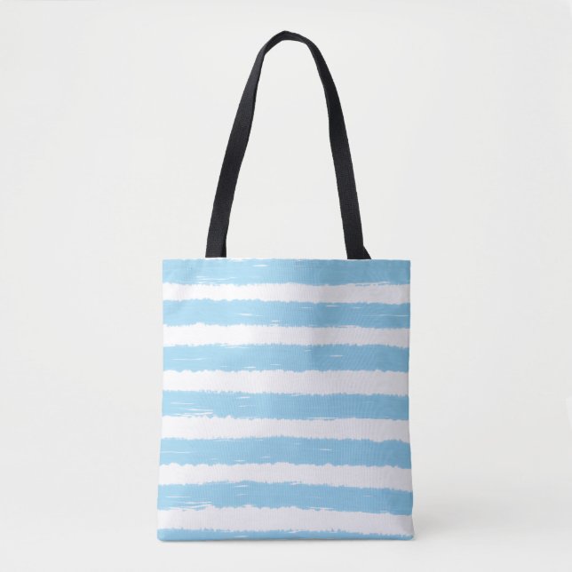 Summertime Blue White Watercolor Stripes Tote Bag (Front)