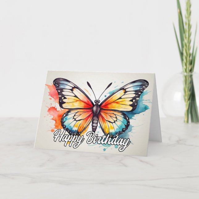 Summertime Butterfly Illustration Happy Birthday Card (Front)
