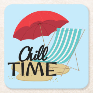 Summertime Chill Time at the Beach Square Paper Coaster