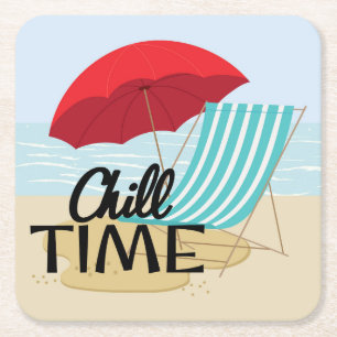 Summertime Chill Time at the Beach Square Paper Coaster