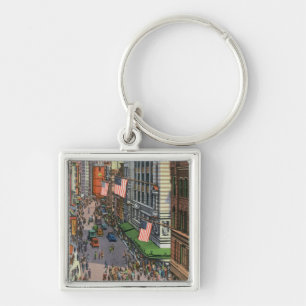 Summertime Crowds on Washington Street Key Ring