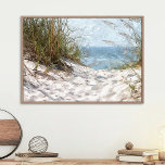 Summertime Dunes Beach Ocean Watercolor Painting Poster<br><div class="desc">Beautiful contemporary pastel green, beige and light blue coloured watercolor painting of dunes, beach and ocean during summer time. A design for the lover of seasons, nature, leisure time and vacation. Classy and fashionable decor item for decorating your master or children's bedroom, living or family room, woman or man cave,...</div>