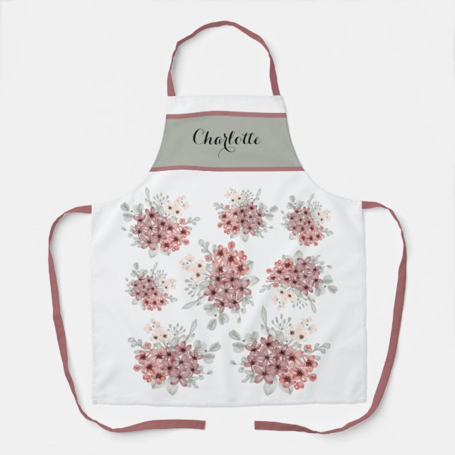 Summertime Dusty Pink and White Floral Apron (Front)