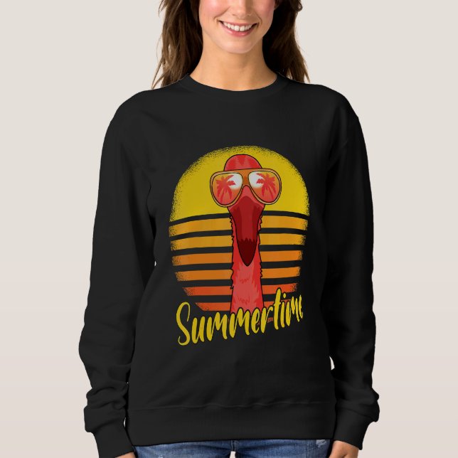 Summertime Flamingo Retro Sunset Beach Vacation Fl Sweatshirt (Front)