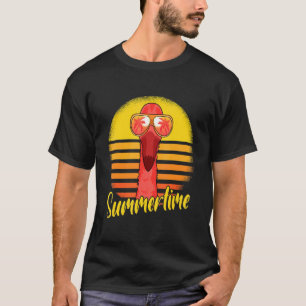 Summertime Flamingo Retro Sunset Beach Vacation Fl T-Shirt