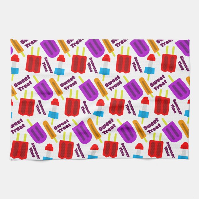 Summertime Frozen Juice Bar Pattern Tea Towel (Horizontal)