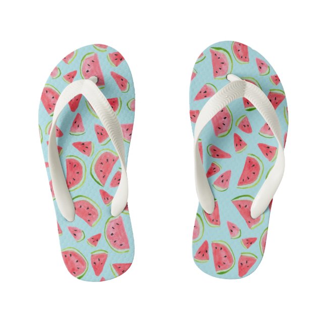 Summertime Fun Pink Blue Watermelon Pattern Kid's Jandals (Footbed)