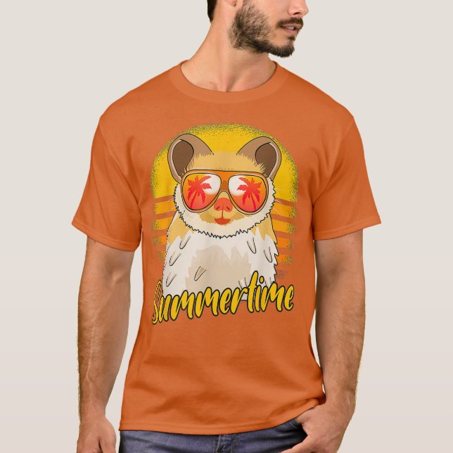 Summertime Hamster Retro Sunset Beach Vacation T-Shirt (Front)