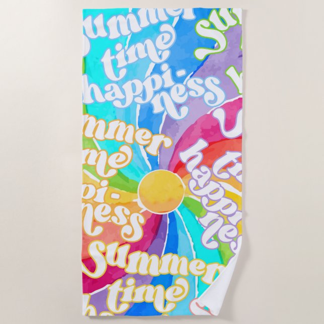 Summertime Happiness Rainbow Beach Towel (Front)