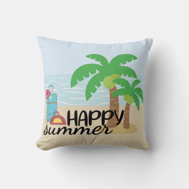 Summertime Happy Summer at the Beach Throw Pillow (Front)