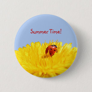 Summertime Ladybug On Yellow Flower 6 Cm Round Badge
