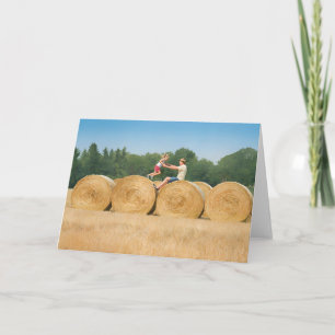 Summertime Memories - Jumping On Round Bales Card