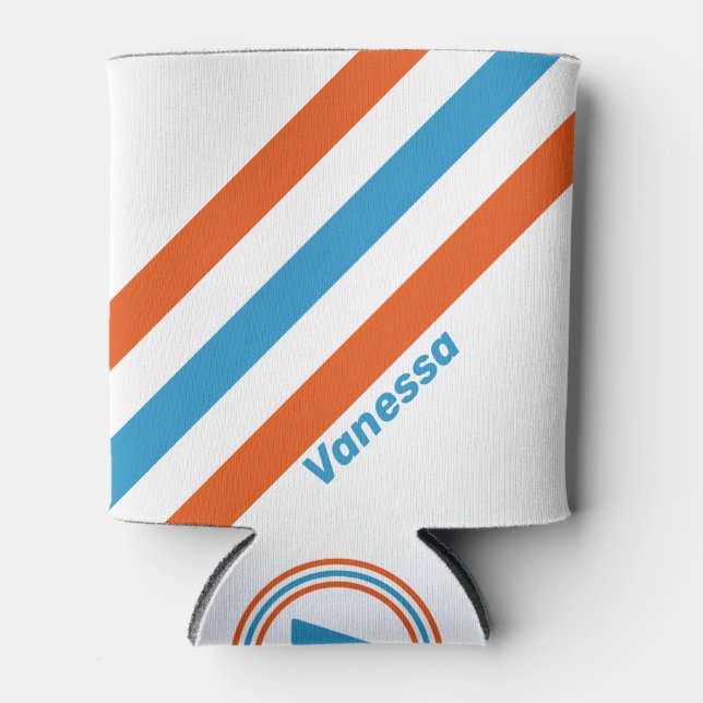 Summertime Nostalgic Stripes with Name Can Cooler (Front)