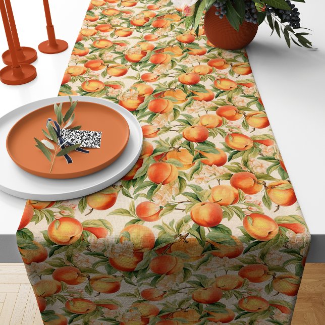 Summertime Peaches, Watercolor Peach themed  Medium Table Runner (Creator Uploaded)