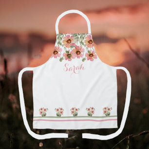 Summertime Personalised Name White Floral Apron