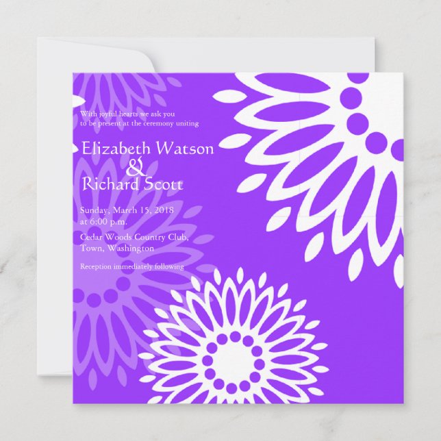 Summertime purple flowers wedding invitation (Front)