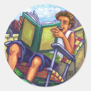 Summertime Reading, Boy Classic Round Sticker