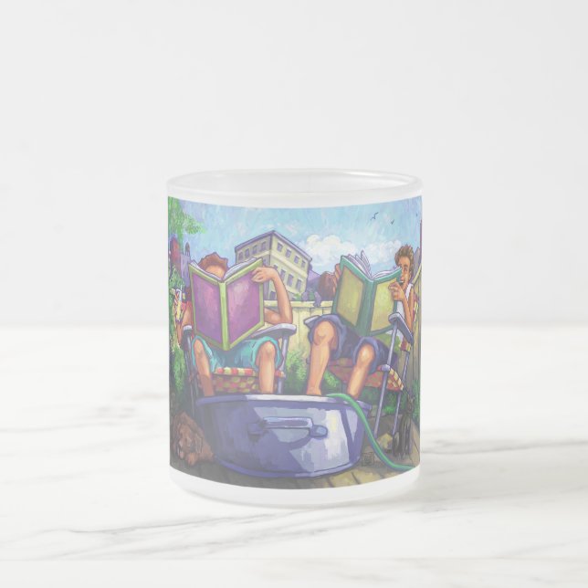 Summertime Reading Frosted Glass Coffee Mug (Center)
