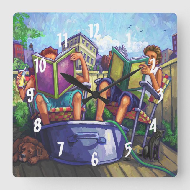 Summertime Reading Square Wall Clock (Front)