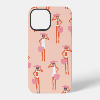 Summertime seamless pattern. Young beautiful woman iPhone 12 Case