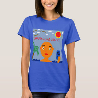 Summertime selfie design on Ladies Blue T-shirt