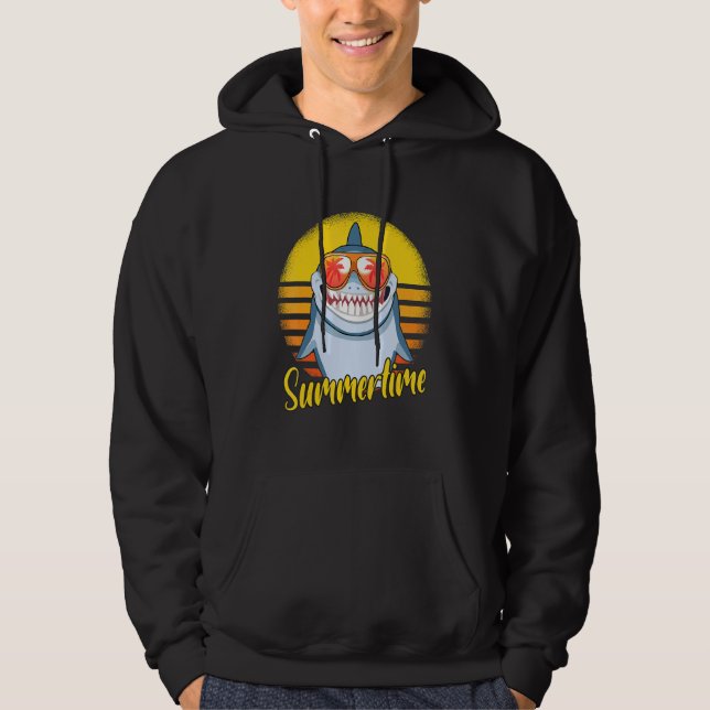 Summertime Shark Retro Sunset Beach Vacation Shark Hoodie (Front)