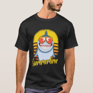 Summertime Shark Retro Sunset Beach Vacation Shark T-Shirt