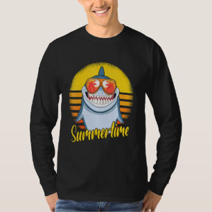 Summertime Shark Retro Sunset Beach Vacation Shark T-Shirt