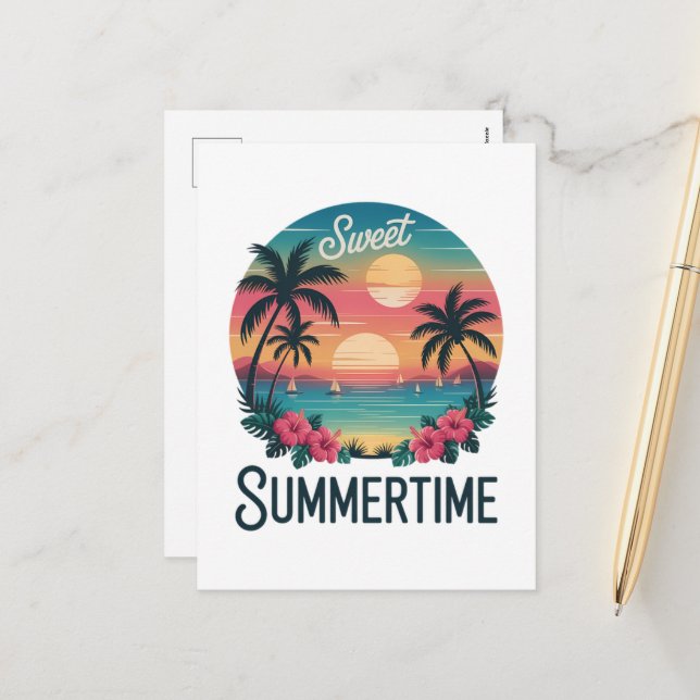 Summertime Summer Trip Beach Holiday Postcard (Front/Back In Situ)
