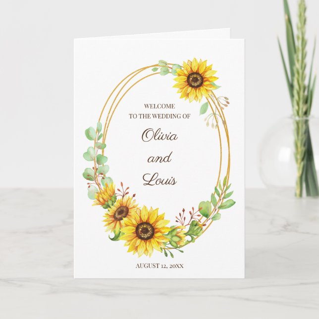 Summertime sunflowers boho wedding programme  (Front)