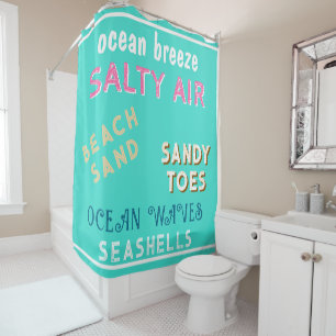 Summertime Turquoise Beach Sand Typography  Shower Curtain