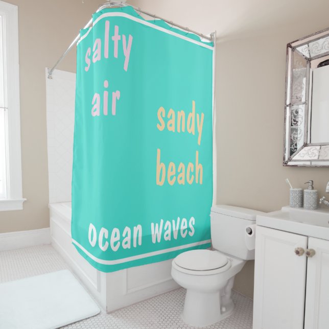 Summertime Turquoise Ocean Waves Shower Curtain (In Situ)