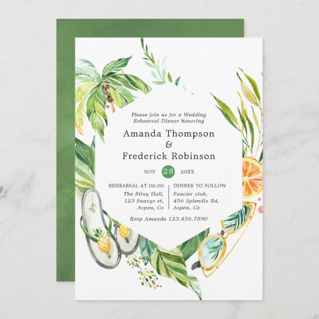 Summertime Wedding Rehearsal Dinner Invitation (Front/Back)
