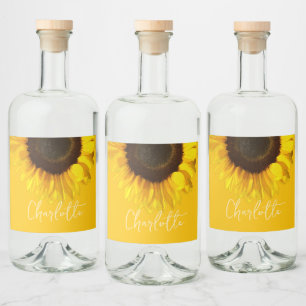 Summertime Yellow Sunflower Customisable Name Liquor Bottle Label