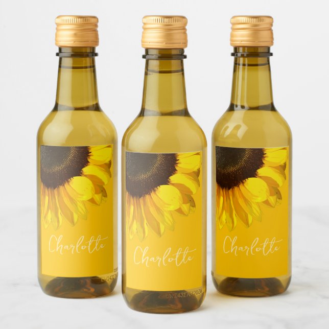 Summertime Yellow Sunflower Customisable Name      Wine Label (Bottles)