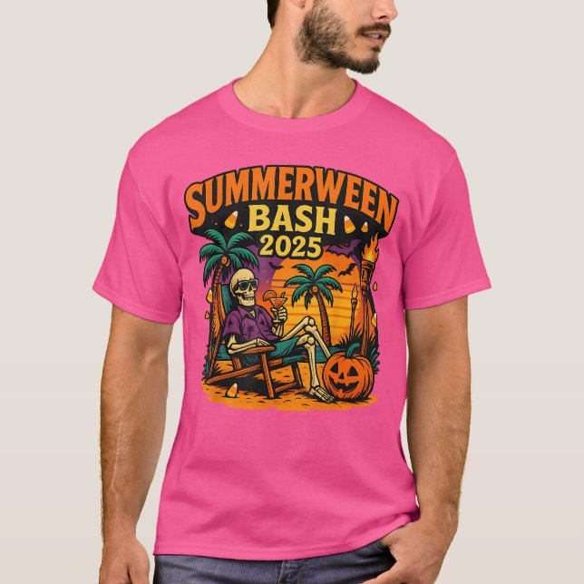 SummerWeen Bash 2025 Skeleton Beach Party Hallowee T-Shirt (Front)