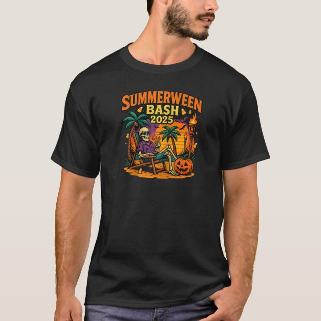 SummerWeen Bash 2025 Skeleton Beach Party Hallowee T-Shirt (Front)