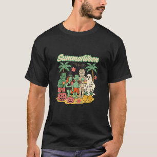 Summerween Beach Monsters Ice Cream Pink Pumpkins T-Shirt
