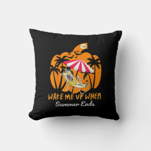 Summerween Beach Pumpkin Skeleton Funny Halloween Cushion