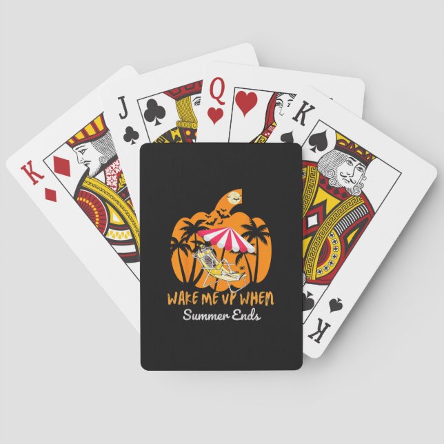 Summerween Beach Pumpkin Skeleton Funny Halloween  Playing Cards (Back)