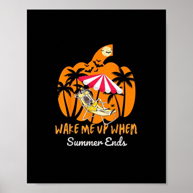 Summerween Beach Pumpkin Skeleton Funny Halloween  Poster (Front)
